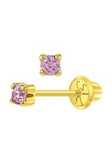 stunning gold pink cubic zirconia October birthstone baby earrings